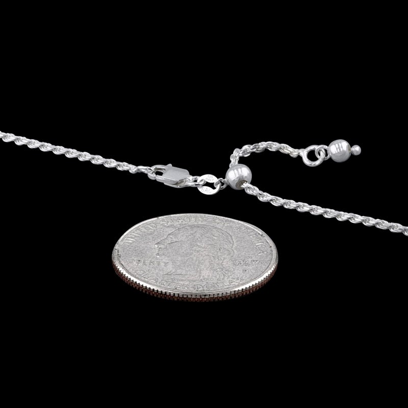 Sac Silver Sterling Silver Adjustable Diamond-Cut Rope Chain 2mm Solid 925 Italy New Necklace 22" - Image 2